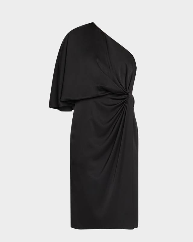One-Shoulder Draped Cape Midi Dress